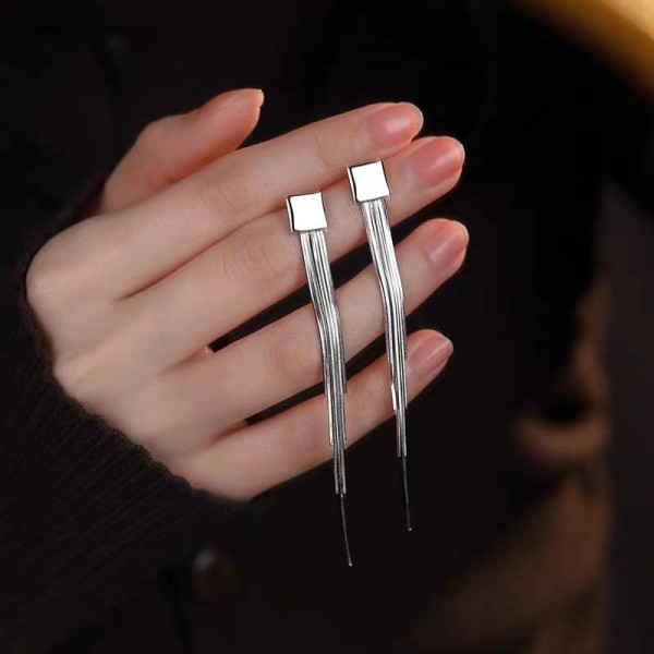 925 Sterling Silver Earrings Square-Tassel-Earrings