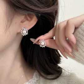 925 Sterling Silver Earrings Diamond Pearl Earring...