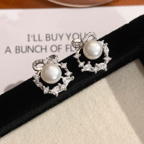 925 Sterling Silver Earrings Diamond Pearl Earrings