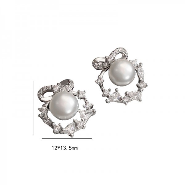 925 Sterling Silver Earrings Diamond Pearl Earrings