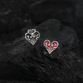925 Sterling Silver Earrings Black Red Heart Earri...