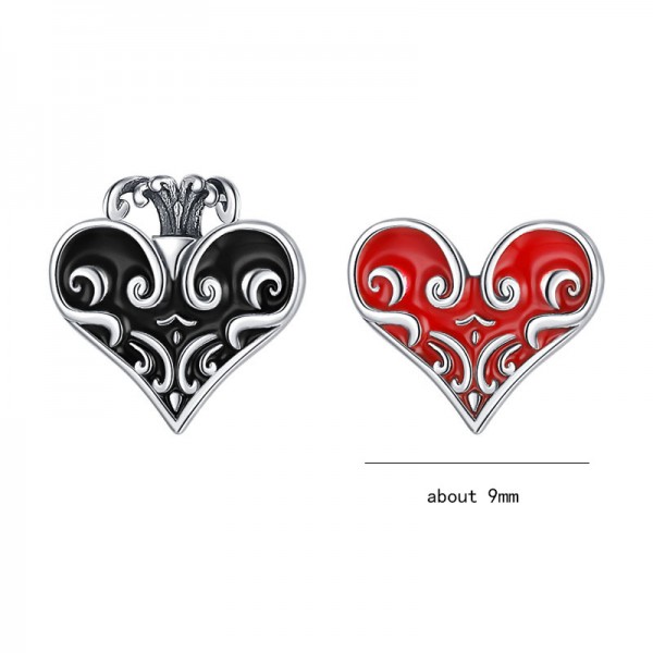 925 Sterling Silver Earrings Black Red Heart Earrings