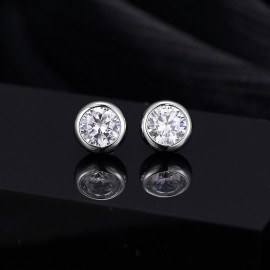925 Sterling Silver Earrings Circle Hoops Solitair...