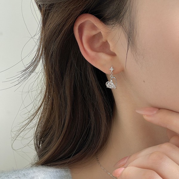 925 Sterling Silver Earrings Heart Diamond Earrings