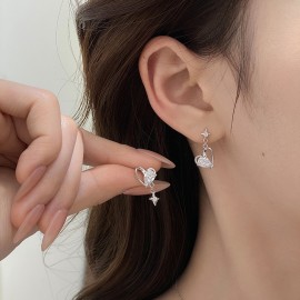 925 Sterling Silver Earrings Heart Diamond Earring...