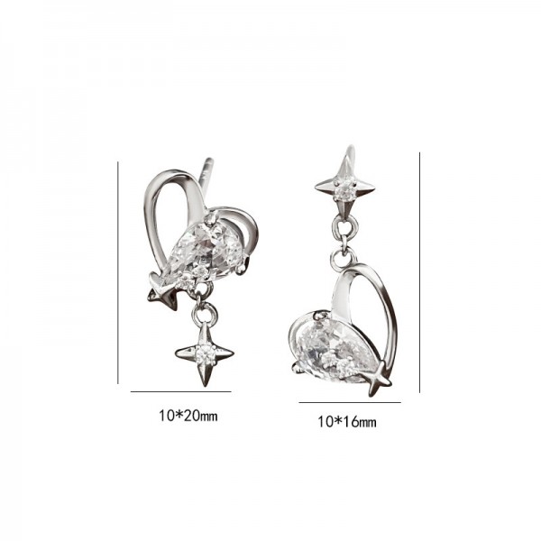 925 Sterling Silver Earrings Heart Diamond Earrings