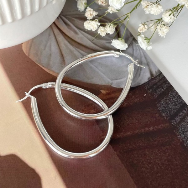 925 Sterling Silver Earring Oval Large Hoop