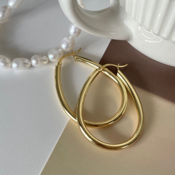 925 Sterling Silver Earring Oval Large Hoop