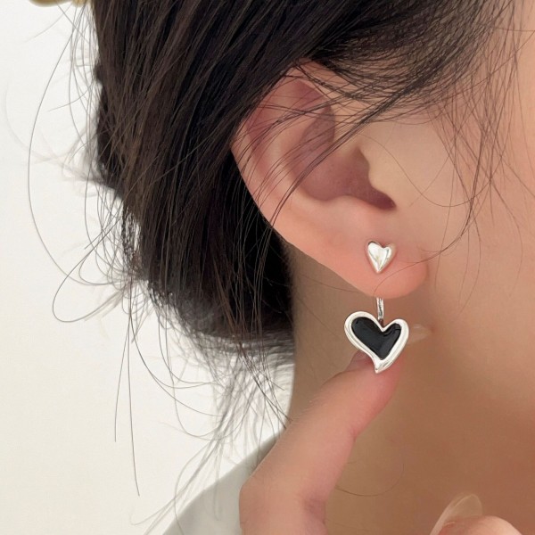 925 Sterling Silver Geometric Heart-Shaped Earrings