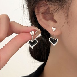 925 Sterling Silver Geometric Heart-Shaped Earring...