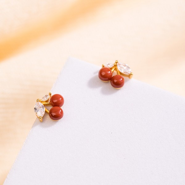 925 Sterling Silver Earrings Zircon Cherry