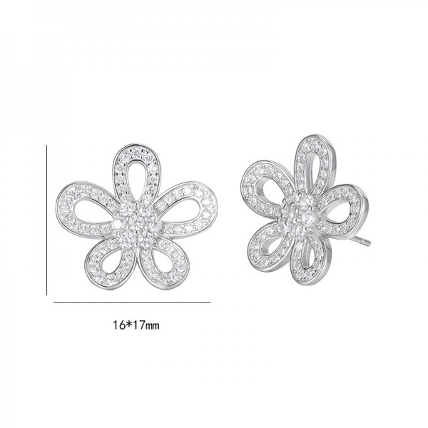 925 Sterling Silver Zircon Flower Earring