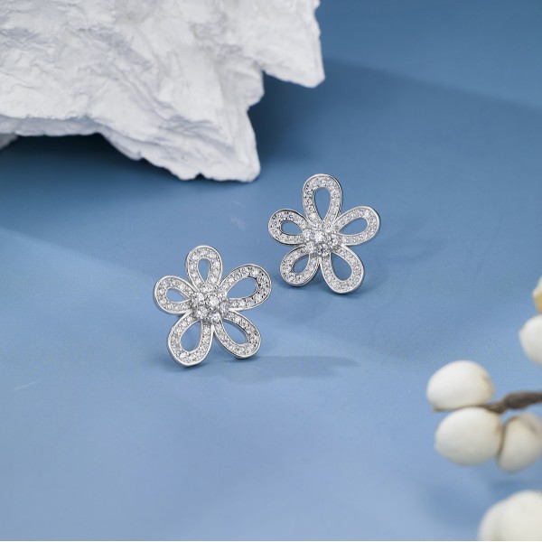 925 Sterling Silver Zircon Flower Earring