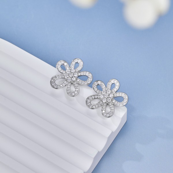 925 Sterling Silver Zircon Flower Earring