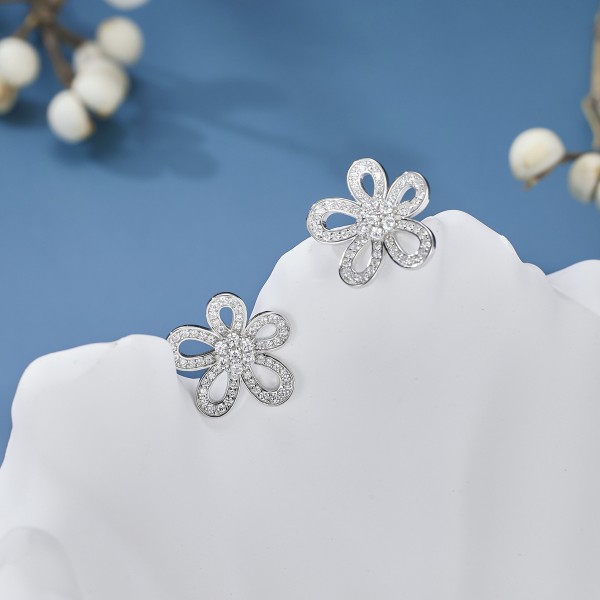 925 Sterling Silver Zircon Flower Earring