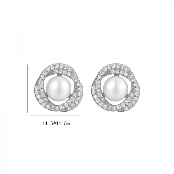 925 Sterling Silver Surround Pearl Earrings