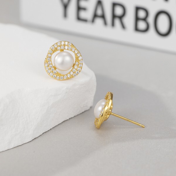 925 Sterling Silver Surround Pearl Earrings