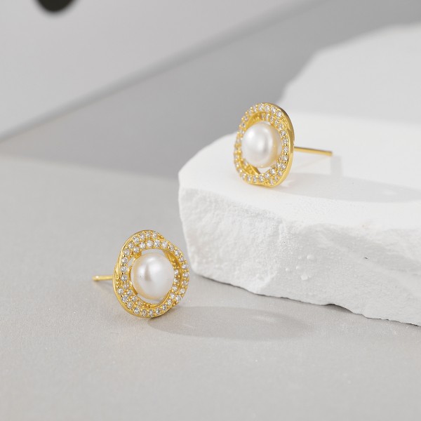 925 Sterling Silver Surround Pearl Earrings