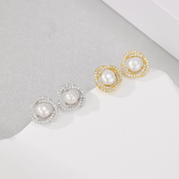 925 Sterling Silver Surround Pearl Earrings