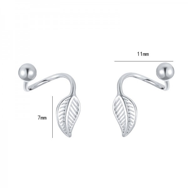 999 Sterling Silver Earrings Spiral Leaf