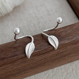 999 Sterling Silver Earrings Spiral Leaf