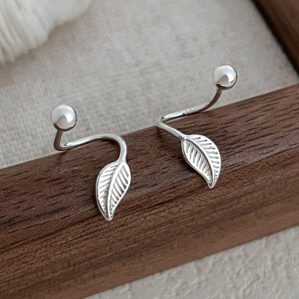 999 Sterling Silver Earrings Spiral Leaf