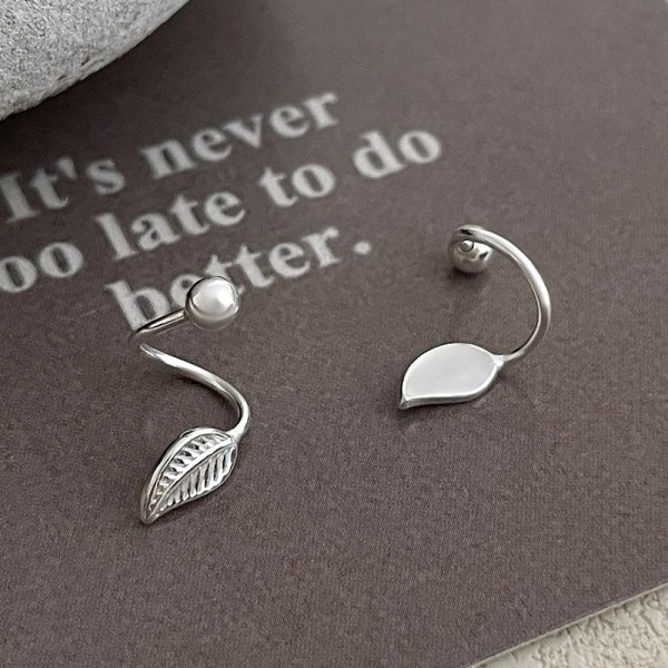 999 Sterling Silver Earrings Spiral Leaf