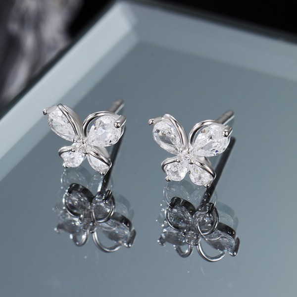 925 Sterling Silver Earrings Zircon Butterfly