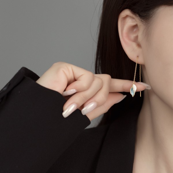 925 Sterling Silver Floating Leaf Ear Line Earrings ﻿