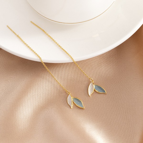 925 Sterling Silver Floating Leaf Ear Line Earrings ﻿