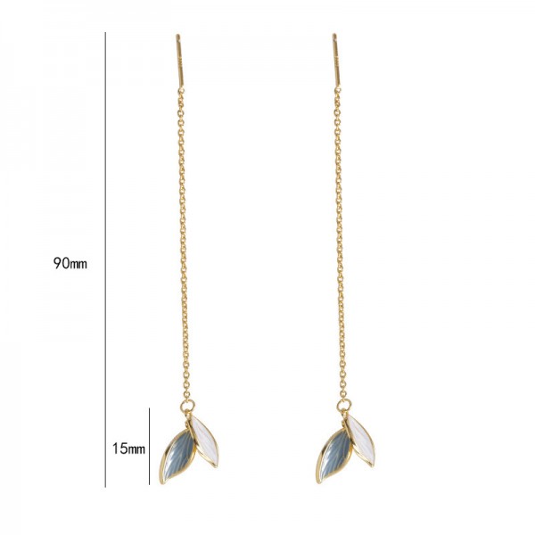 925 Sterling Silver Floating Leaf Ear Line Earrings ﻿