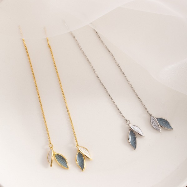 925 Sterling Silver Floating Leaf Ear Line Earrings ﻿