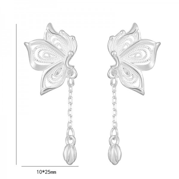 925 Sterling Silver Earrings Symmetric Butterfly