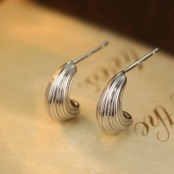 925 Sterling Silver Wire Drawing Water Droplet Earrings