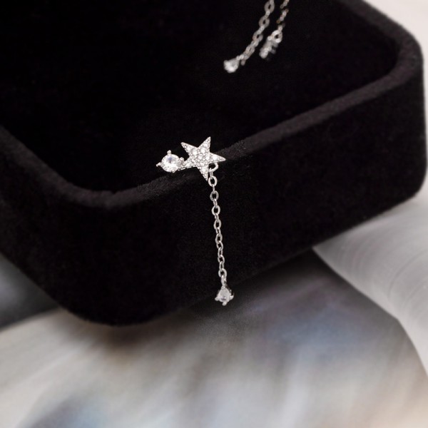 925 Sterling Silver Moon Star Tassels Earring 