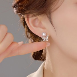 925 Sterling Silver Earring Pearl Butterfly