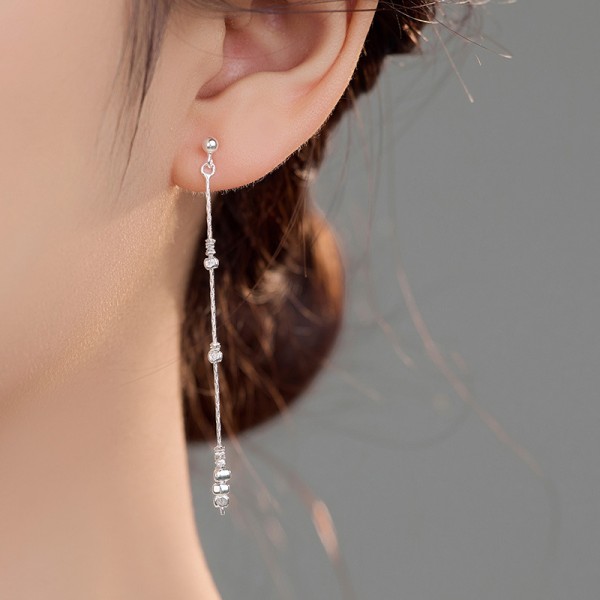 925 Sterling Silver Earring Long Line Tassel