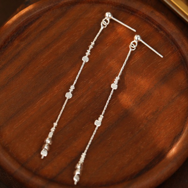 925 Sterling Silver Earring Long Line Tassel