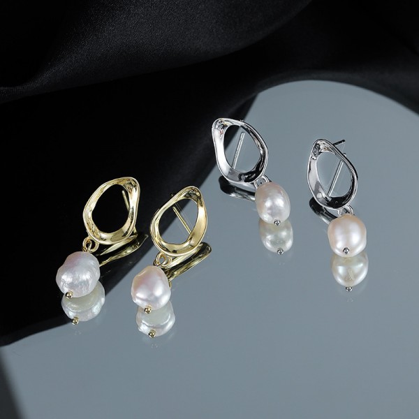 925 Sterling Silver Earring Irregular Pearl