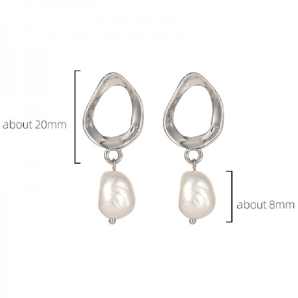 925 Sterling Silver Earring Irregular Pearl