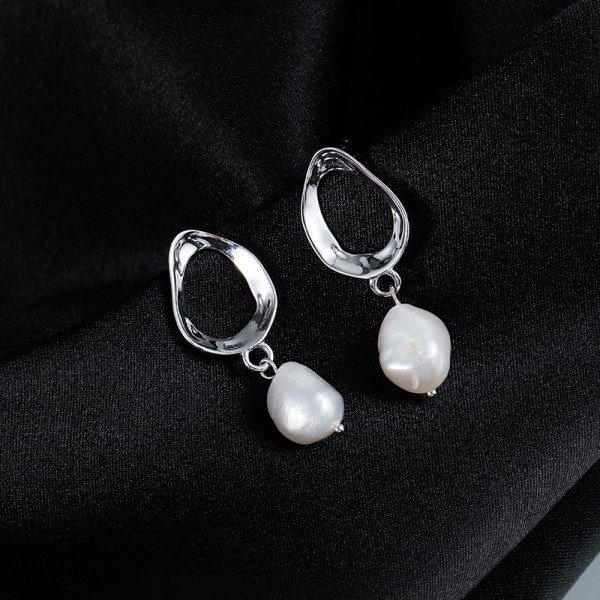 925 Sterling Silver Earring Irregular Pearl