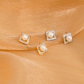 925 Sterling Silver Earring Square Pearl Earrings