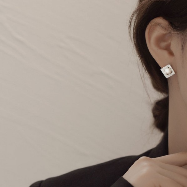 925 Sterling Silver Earring Square Pearl Earrings