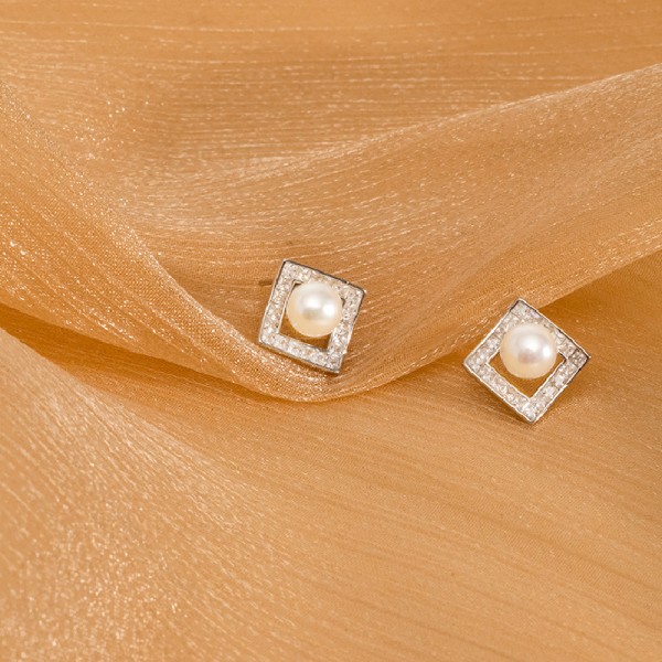 925 Sterling Silver Earring Square Pearl Earrings