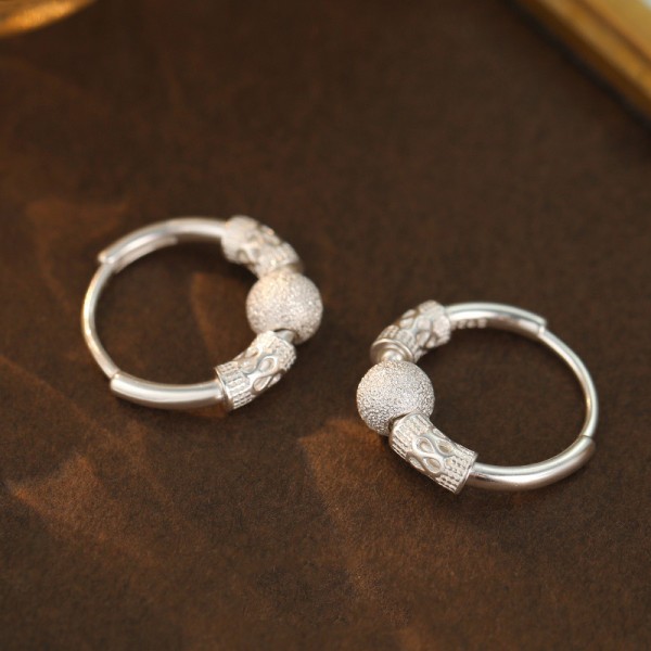 925 Sterling Silver Earring Frosted Bead Earrings