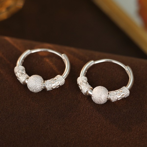 925 Sterling Silver Earring Frosted Bead Earrings