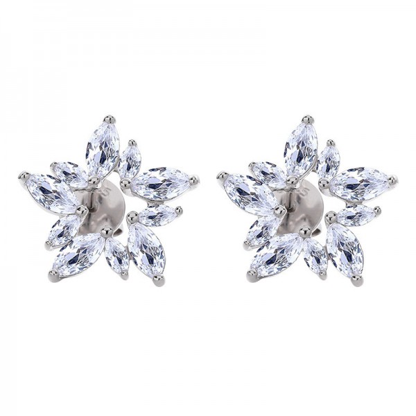 925 Sterling Silver Earring Pentagonal Zircon Earrings