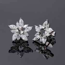 925 Sterling Silver Earring Pentagonal Zircon Earr...