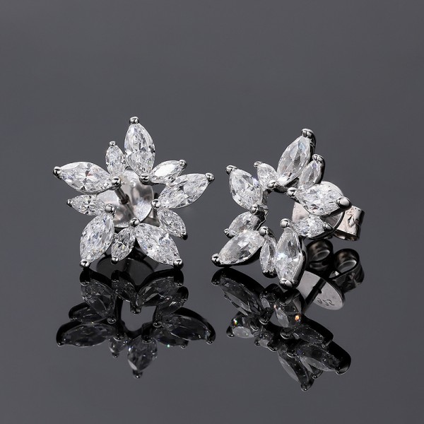 925 Sterling Silver Earring Pentagonal Zircon Earrings