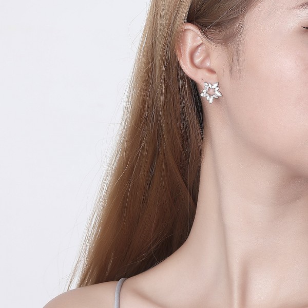 925 Sterling Silver Earring Pentagonal Zircon Earrings